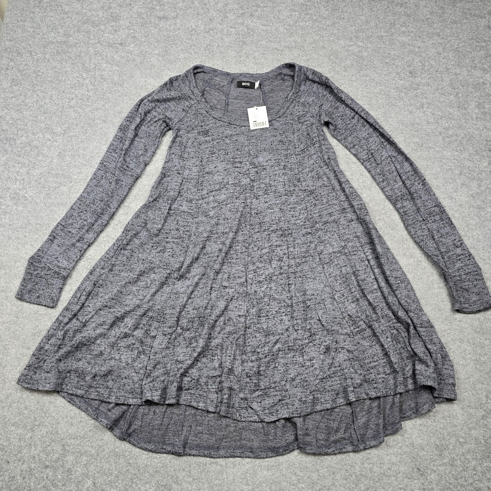 BDG Urban Outfitters Dress Womens S Gray Knit Scoop Neck Long Sleeve Trapeze New